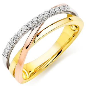 9ct Tri-Colour Diamond Ladies Ring