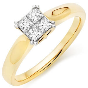 18ct Gold Diamond Princess Cut Cluster Ring