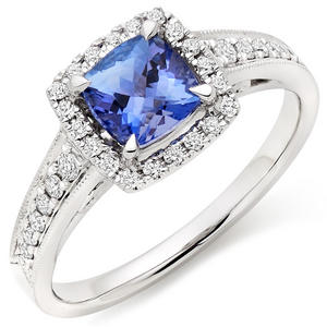 18ct White Gold Diamond Tanzanite Halo Ring