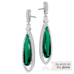 Silver Green Cubic Zirconia Halo Drop Earrings