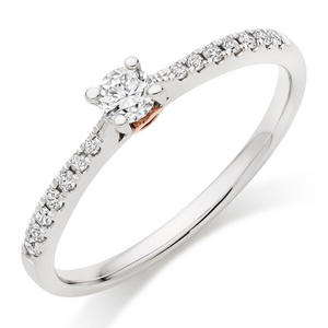 Rose Hearts 18ct White Gold and Rose Gold Diamond Solitaire Ring