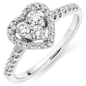 9ct White Gold Diamond Heart Cluster Halo Ring