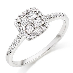 9ct White Gold Diamond Cluster Halo Ring