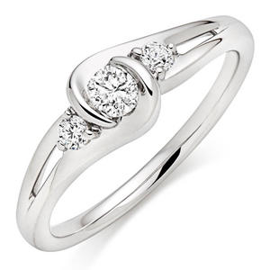 9ct White Gold Diamond Three Stone Ring