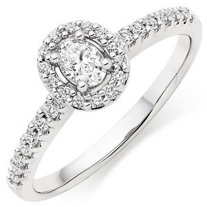 18ct White Gold Diamond Oval Cut Halo Ring