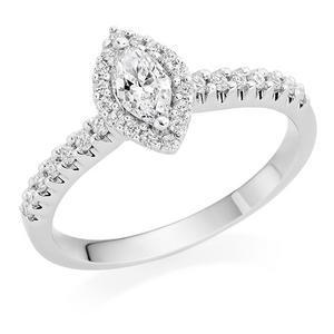 18ct White Gold Marquise Cut Diamond Halo Ring