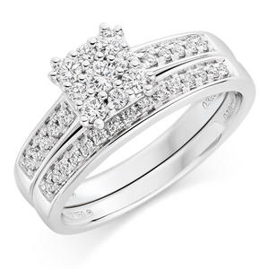 18ct White Gold Diamond Cluster Ring Bridal Set