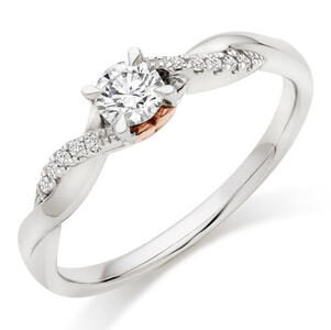 Rose Hearts 18ct White Gold and Rose Gold Diamond Solitaire Ring