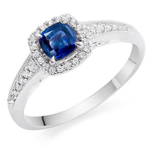 18ct White Gold Diamond Sapphire Halo Ring
