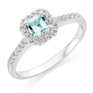 18ct White Gold Diamond Aquamarine Halo Ring
