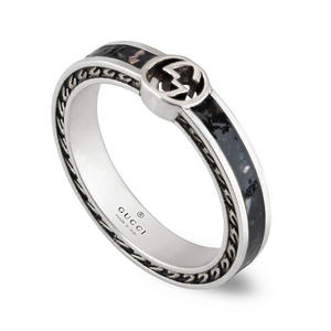 Interlocking G Silver and Black Enamel Ring