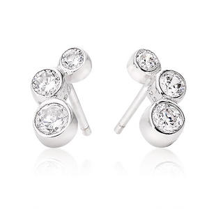 Silver Triple Cubic Zirconia Rubover Earrings