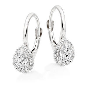 9ct White Gold Cubic Zirconia Pear Shaped Halo Drop Earrings