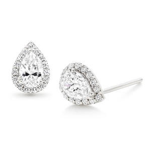 9ct White Gold Cubic Zirconia Pear-Shaped Halo Earrings