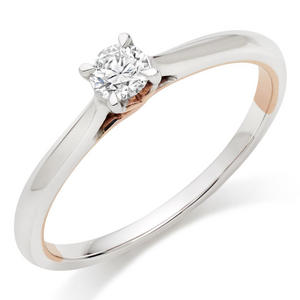 Rose Hearts 18ct White Gold and Rose Gold Diamond Solitaire Ring