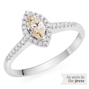 18ct White Gold Yellow Diamond Marquise Cut Halo Ring