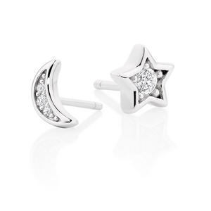 Silver Cubic Zirconia Moon & Star Stud Earrings