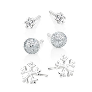 Silver Cubic Zirconia Snow Earrings Set