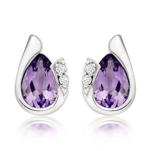 9ct White Gold Diamond Amethyst Earrings