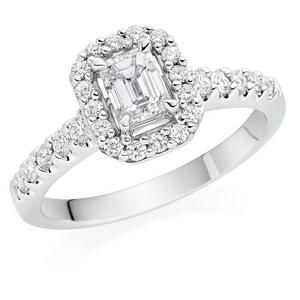 Platinum Diamond Emerald Cut Halo Ring