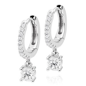 Silver Cubic Zirconia Drop Hoop Earrings