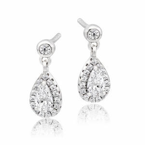 Silver Cubic Zirconia Halo Drop Earrings
