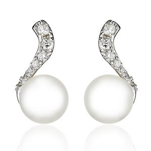 Silver Cubic Zirconia Freshwater Cultured Pearl Earrings