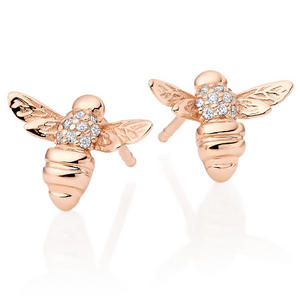 Rose Gold Plated Silver Cubic Zirconia Bee Earrings