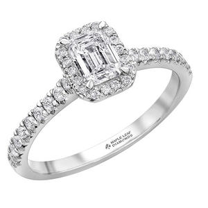 18ct White Gold Emerald Cut Diamond Halo Ring