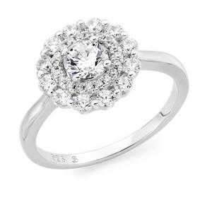 Silver Cubic Zirconia Double Halo Ring