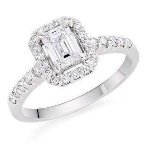 Platinum Diamond Emerald Cut Halo Ring