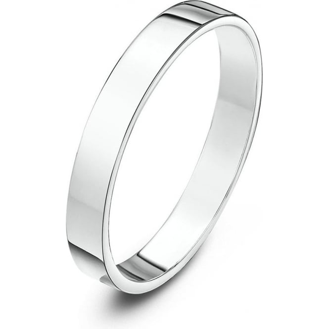 18ct White Gold Heavy Flat 3mm Wedding Ring