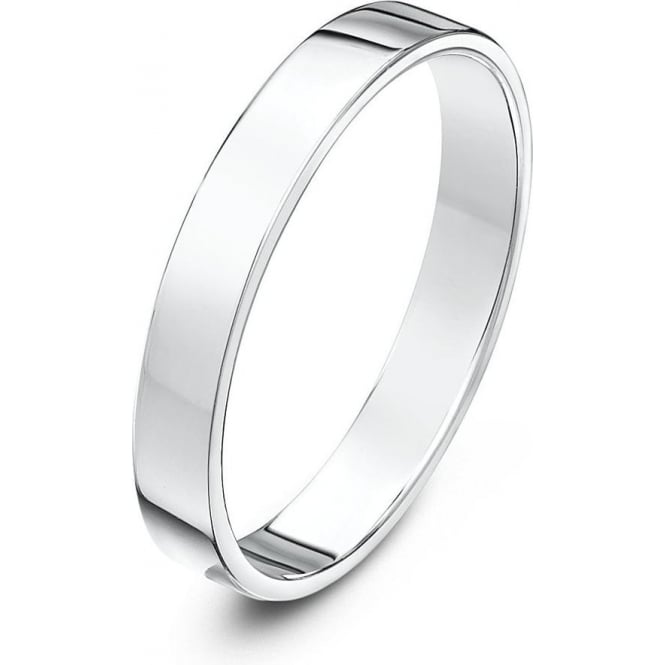 18ct White Gold Heavy Flat Court Shape 3mm Wedding Ring