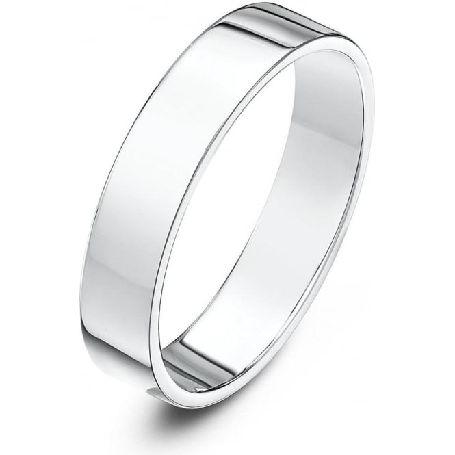 18ct White Gold Heavy Flat Court Shape 4mm Wedding Ring