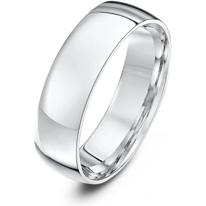 18ct White Gold Light Court Shape 6mm Wedding Ring