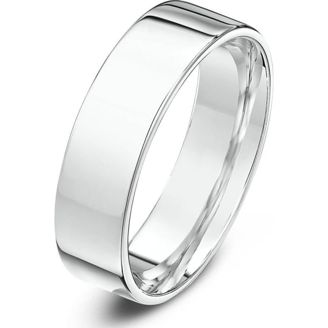 18ct White Gold Light Flat Court Shape 5mm Wedding Ring