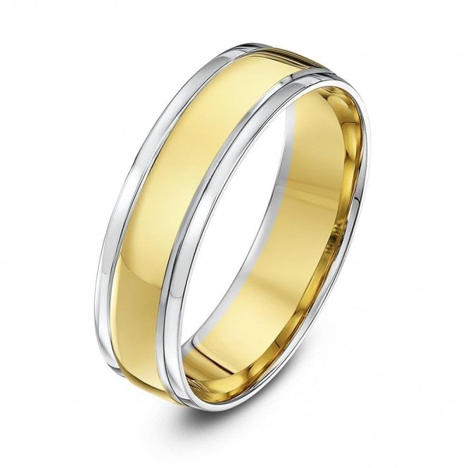 18ct White & Yellow Gold Court Shape 6mm Wedding Ring