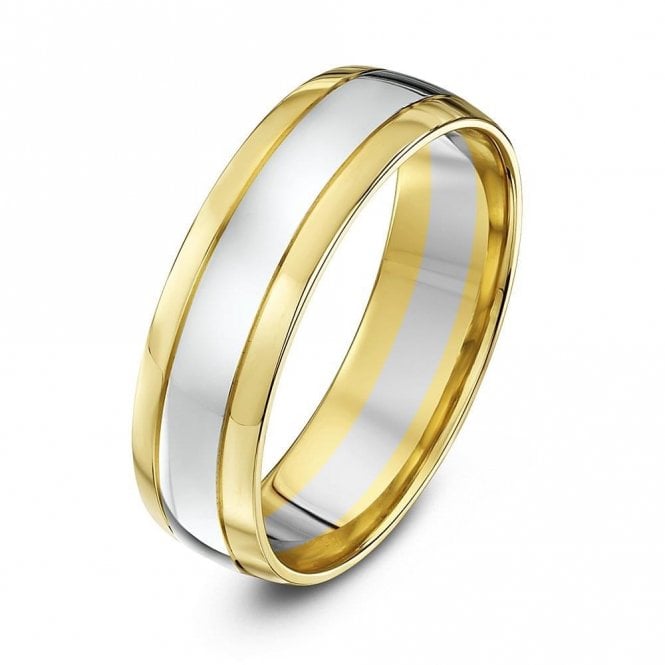 18ct Yellow & White Gold Court Shape 6mm Wedding Ring