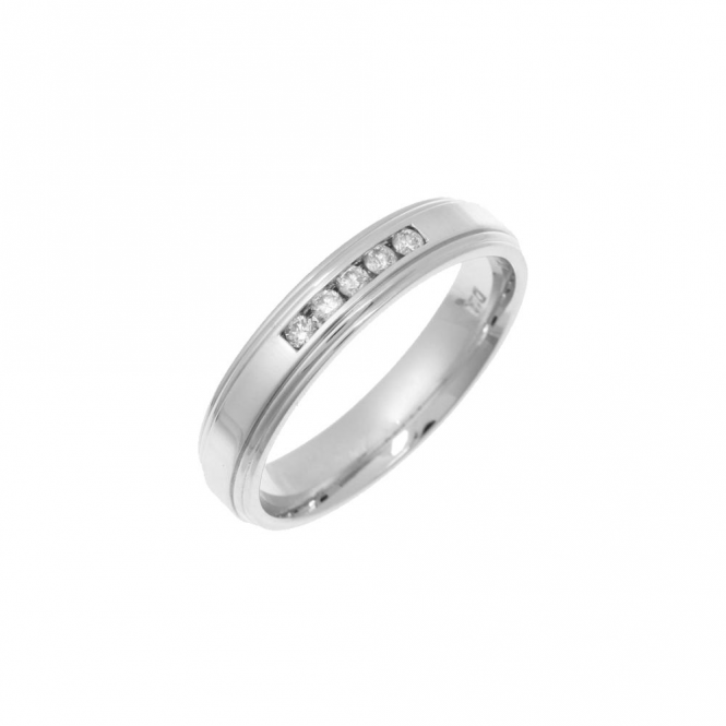 9ct White Gold 0.10 carat Diamond Polished 4mm Wedding Ring