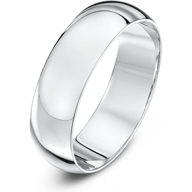 9ct White Gold Extra Heavy D Shape 6mm Wedding Ring