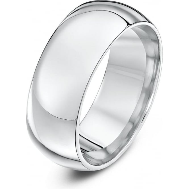 9ct White Gold Heavy Court Shape 8mm Wedding Ring
