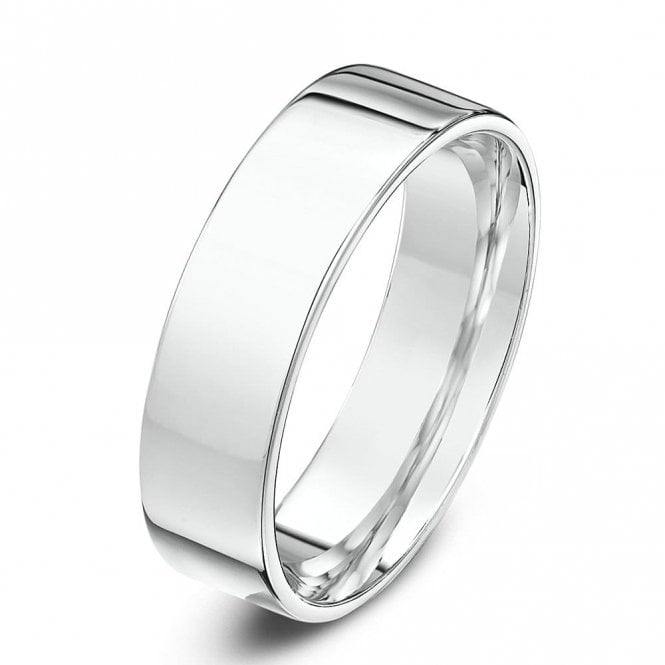 9ct White Gold Heavy Flat Court Shape 5mm Wedding Ring