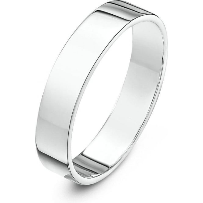 9ct White Gold Heavy Flat Shape 4mm Wedding Ring