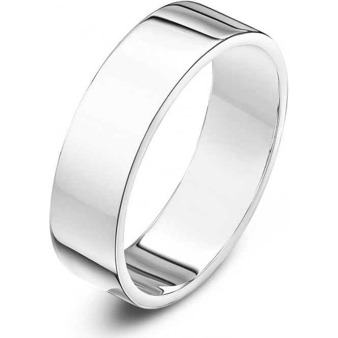 9ct White Gold Heavy Flat Shape 5mm Wedding Ring
