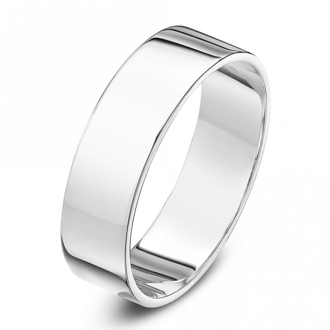 9ct White Gold Heavy Flat Shape 6mm Wedding Ring