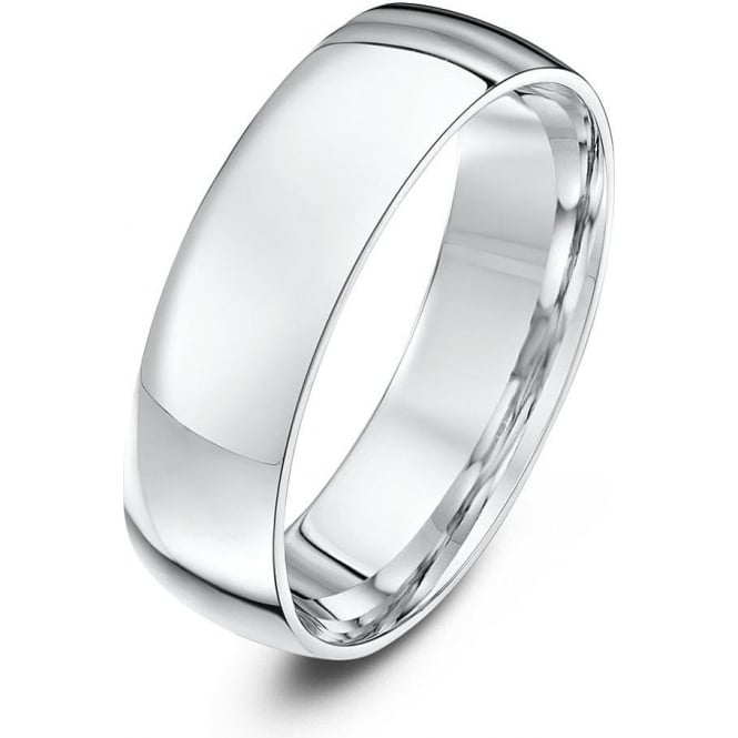 9ct White Gold Light Court Shape 6mm Wedding Ring