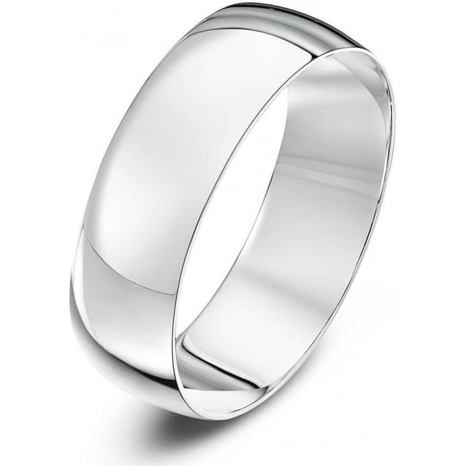9ct White Gold Light D Shape 6mm Wedding Ring