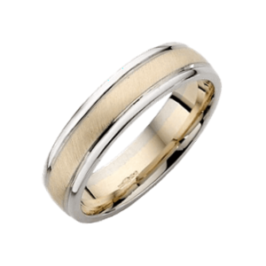 9ct White & Yellow Gold Court Shape Matt Centre 6mm Wedding Ring