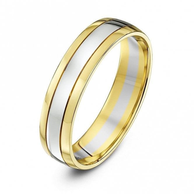 9ct Yellow Gold and Silver 925 Court Shape Matt Center 5mm Wedding Ring