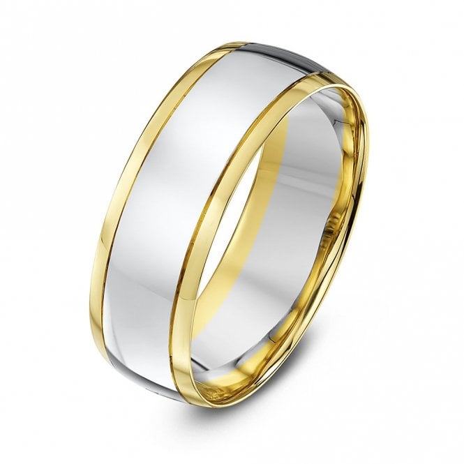 9ct Yellow Gold and Silver 925 Court Shape Matt Center 7mm Wedding Ring